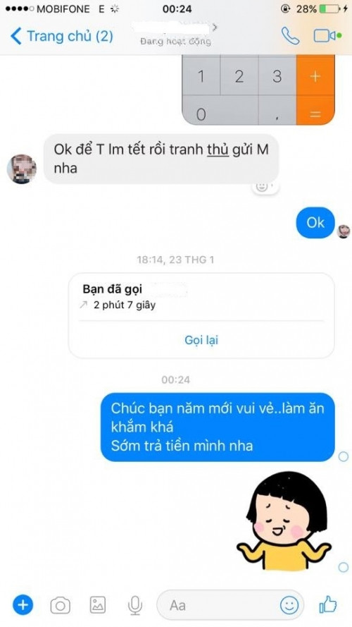 Mai Ngọc Đoan Trang cũng tranh thủ vừa chúc Tết vừa đòi nợ.