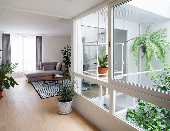 Cửa kính tạo cảm giác ngôi nhà rộng hơn và khung cửa trắng tăng thêm phần tinh tế và hiện đại cho không gian sống.