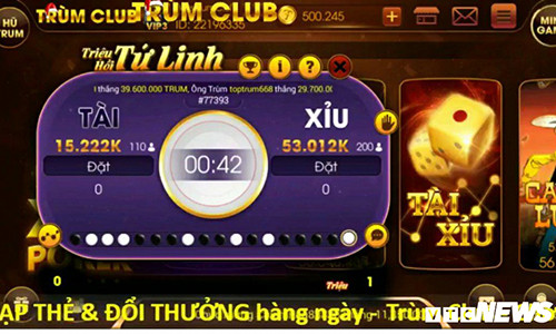 Giao diện game Trum.Club chơi trả thưởng.