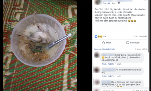 Vợ khoe chồng nấu cháo dưỡng thai: Chim nguyên chim, nước nguyên nước, hành nổi lõng bõng