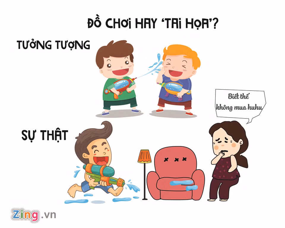 Một trong những việc cần "tỉnh táo" nhất mùa Trung thu là chọn đồ chơi phù hợp cho bé. Vài món đồ khi vào tay trẻ hiếu động sẽ trở thành thảm hoạ khiến bạn "dở khóc dở cười". Điển hình như súng nước, bộ bàn ghế salon nhà bạn sẽ ra sao khi cậu con trai cứ liên tục xịt nước tung toé?