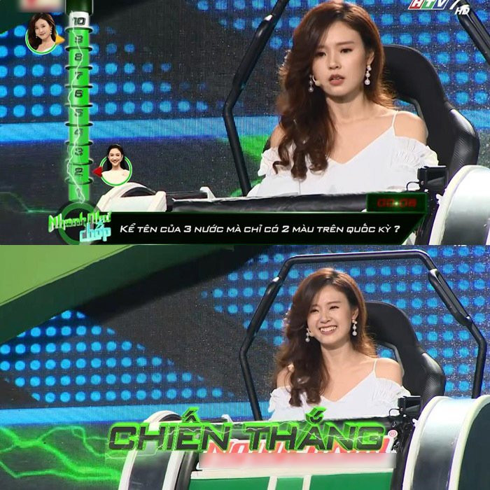 Sau một loạt câu trả lời đúng liên tiếp, Midu tiến tới câu hỏi ở mức 10 điểm: "Kể tên của 3 nước mà chỉ có 2 màu trên quốc kỳ?". Trong những giây cuối cùng, cô lần lượt kể tên 3 nước là Việt Nam, Nhật Bản và Hy Lạp. Câu trả lời này đã giúp Midu chiến thắng mức điểm cao nhất của chương trình và nhận được 20 triệu đồng, trước sự hò reo, thán phục của mọi người tại trường quay.