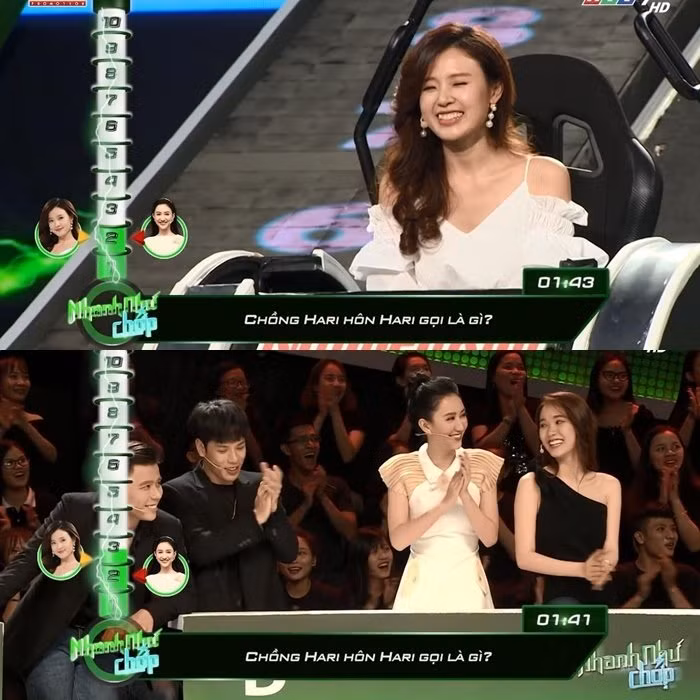 Sau khi Trường Giang đọc câu hỏi ở mức 3 điểm: "Chồng Hari hôn Hari gọi là gì?", đồng đội của Midu tỏ ra lo lắng cho cô vì đây là câu đố mẹo đã khiến người chơi trước trả lời sai. Tuy nhiên, diễn viên "Thiên mệnh anh hùng" lại bật cười khi nghe xong câu hỏi này và nhanh chóng có câu trả lời đúng: "Thành hôn".