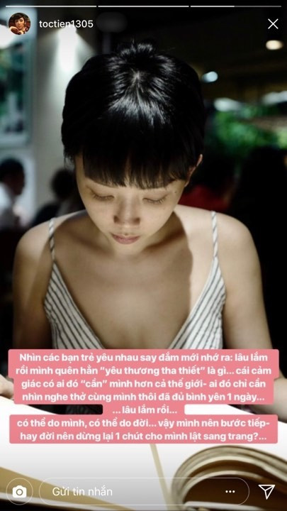 Bài đăng của Tóc Tiên khiến fan cho rằng cô và Touliver đã chia tay.
