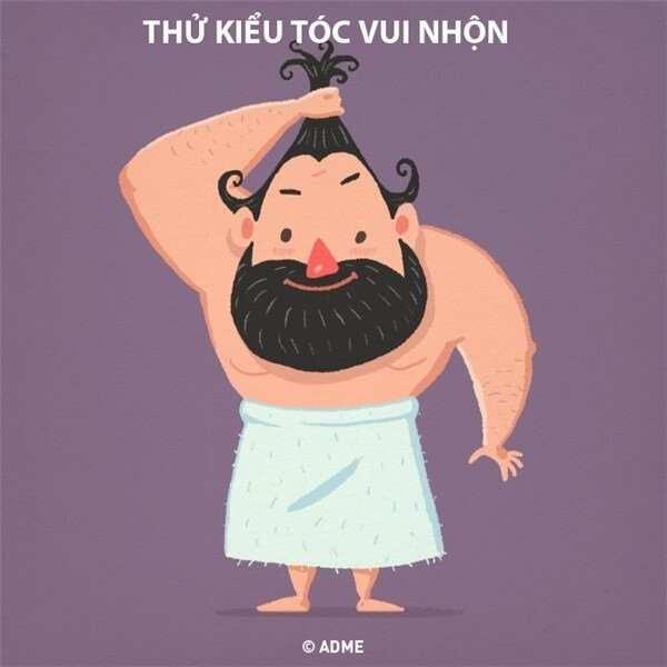 Mới tắm ra xong là y như rằng thấy show biểu diễn hình thể của các chàng. Cơ thể gầy nhom như "cò ma" cũng cố gồng lên được 2 con chuột bé tí ti rồi tự tấm tắc khen: "Nhìn hơi gầy xíu thôi chứ cũng phong độ ghê ta ơi". Mấy anh đầu đinh thì bỏ qua chứ mấy anh tóc hơi dài dài xíu là chắc chắn có trò này. Sẵn có xà bông trên đầu, các chàng tạo kiểu cũng không thua gì mấy chị em đâu. Nào là tóc 2 túm kiểu Pucca, nào là tóc đuôi gà,... Ai mà bắt gặp thì xác định đổ vỡ hình tượng nam nhi nha.