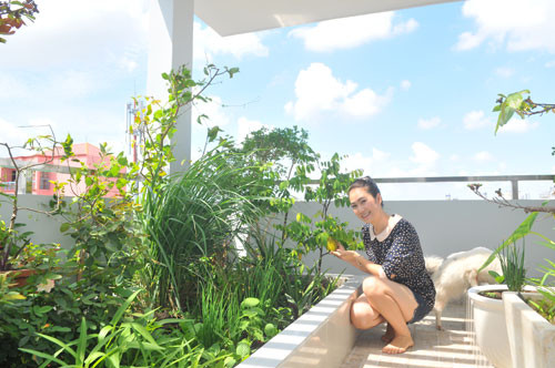 Ngoài ra, cô còn trồng một vườn rau và các loại cây ăn quả trên sân thượng. Vì mát tay nên các cây Thanh Thảo chăm sóc rất xanh tốt. Không gian sống lý tưởng của Thanh Thảo có lẽ là mơ ước của khá nhiều người.