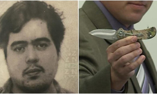 Nam thanh niên tên Troy George Skinner và con dao anh này mang theo.