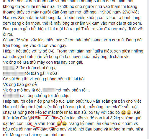 Vo sinh con dem Viet Nam chien thang, chong lay ten Van Toan dat cho con