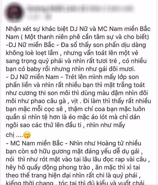 Lời nhận xét chê nữ DJ và nam MC quán bar miền Nam.