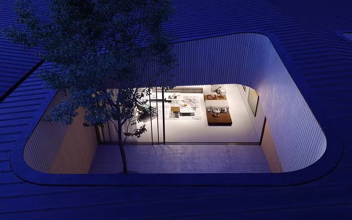 Toàn cảnh ngôi nhà khi về đêm.