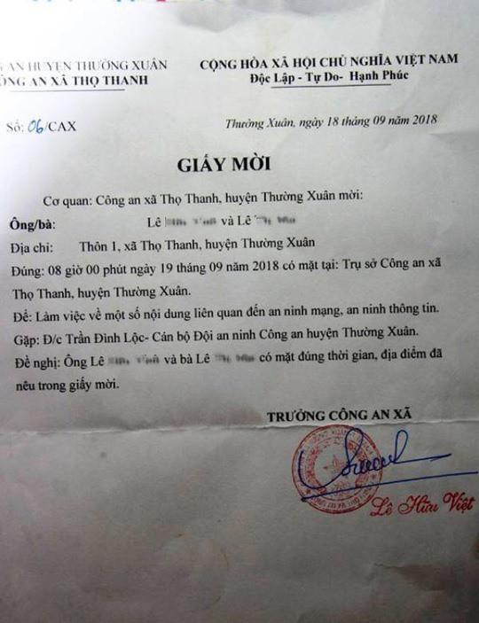 Cong an moi len lam viec vi dang thong tin len Facebook?