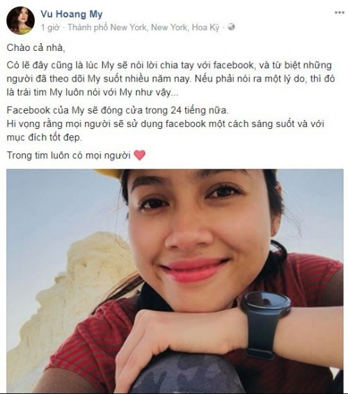 Thông báo đóng Facebook đột ngột của Á hậu Hoàng My.