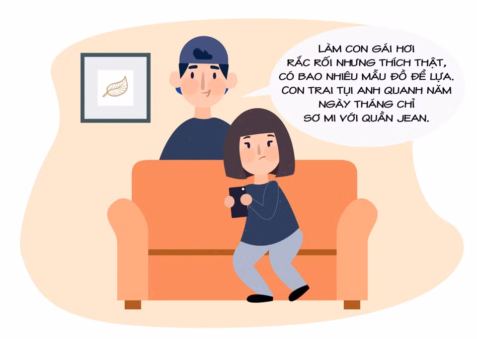 Không như cánh mày râu, phái đẹp không còn bị gò bó trong những bộ trang phục đơn điệu như quần tây, áo sơ mi. Các bạn nữ có rất nhiều đồ lựa chọn từ quần short, quần jeans đến chân váy, váy liền… theo xu hướng thời trang thịnh hành. Thậm chí, các cô gái còn có thể “nhảy” đồ của bạn trai để mặc, trong khi điều ngược lại không thể xảy ra.