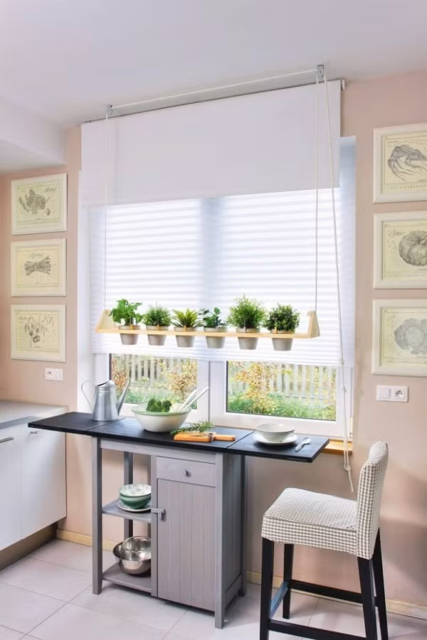 Thiết kế dây gắn với kệ trồng cây có thể kéo lên kéo xuống, điều chỉnh độ cao phù hợp tùy thuộc vào nhu cầu hoạt động trong nhà cũng là ý tưởng thú vị.