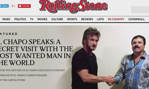 Tạp chí Rolling Stones đăng tải ảnh chụp Sean Penn và El Chapo cùng bài phỏng vấn độc quyền được thực hiện tại rừng già Mexico. (Ảnh: ABC7).