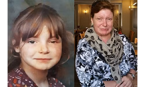 Hình ảnh bà Cate Wallwork khi còn nhỏ và hiện tại.