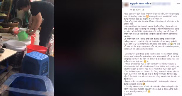 Khách hàng tố bún ốc cô Thêm pha nước dùng từ nước lã. Ảnh chụp màn hình.