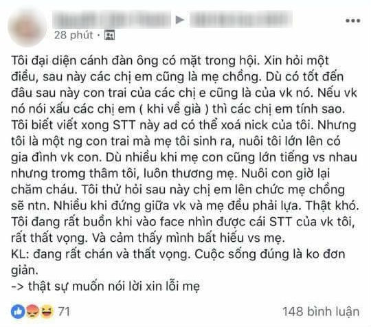 Chia sẻ của người chồng gây nhiều tranh cãi.