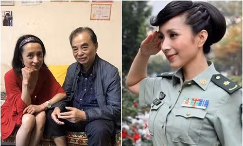 Thang Sán hiện nay (trái) và khi còn trong quân đội (phải).