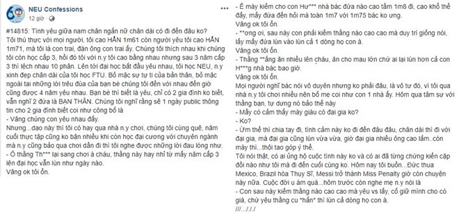 Tâm sự của bạn trai khi bị mẹ người yêu chê liên tục vì quá thấp, không xứng với cô gái. Ảnh chụp màn hình.