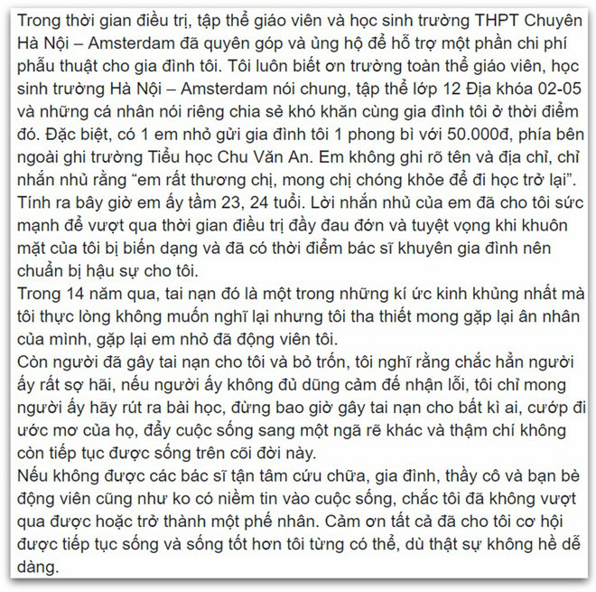 Đỗ Ngân gửi lời cảm ơn các ân nhân đã tiếp thêm động lực sống cho chị vào thời điểm tuyệt vọng trong quá khứ, khi bác sĩ khuyên gia đình nên chuẩn bị hậu sự. Ảnh chụp màn hình.