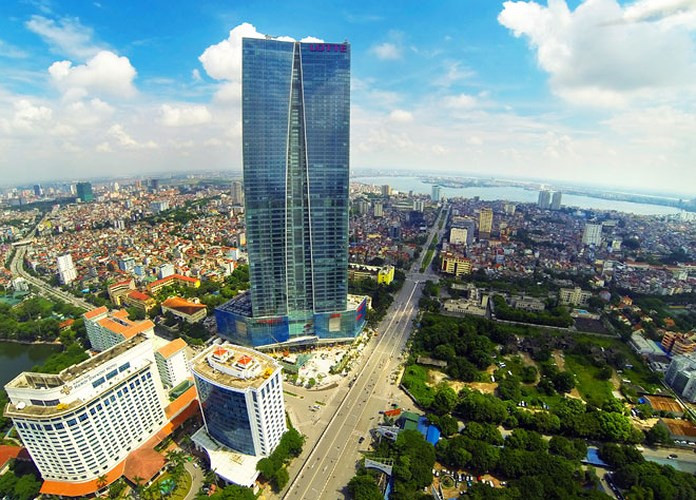 Tòa nhà Lotte Center Hanoi tại Ba Đình, Hà Nội cao 287 mét với 64 tầng được Tập đoàn Lotte (Hàn Quốc) đầu tư với số vốn 400 triệu USD. (Ảnh: Zing)