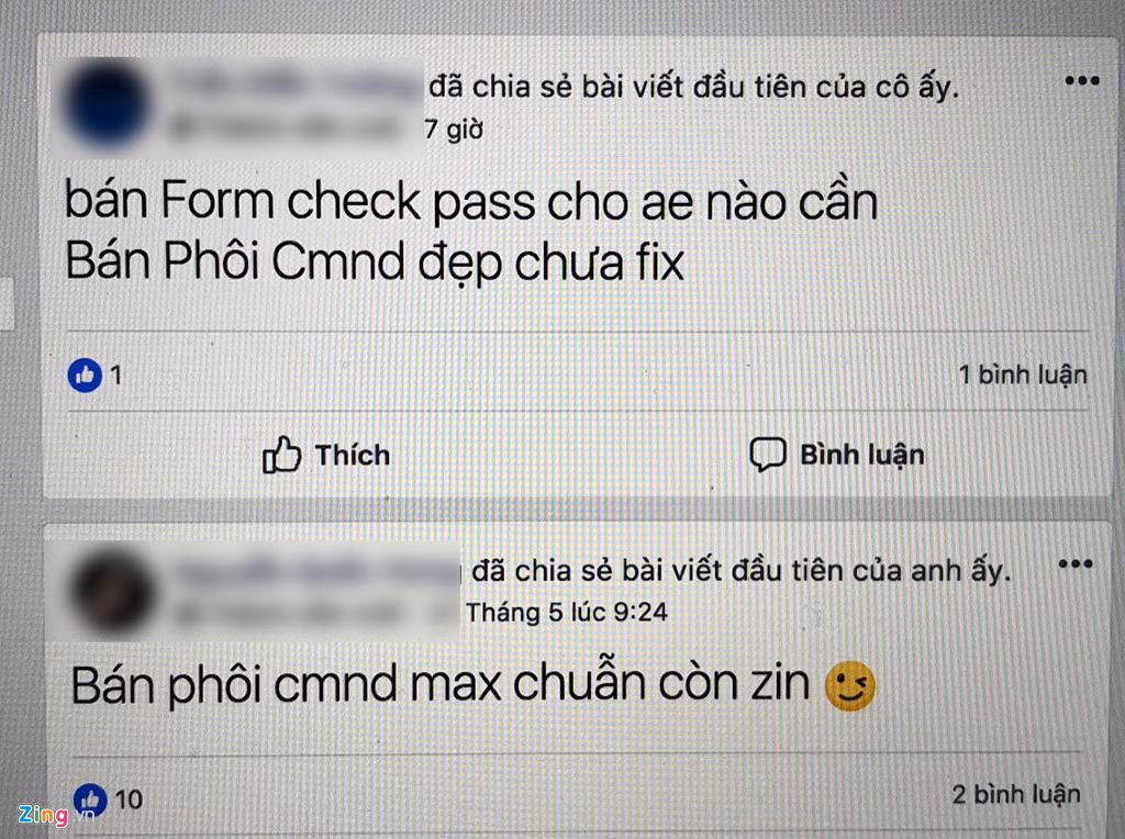 Phôi chứng minh nhân dân được rao bán tràn lan ở chợ đen phục vụ cho việc hack Facebook.