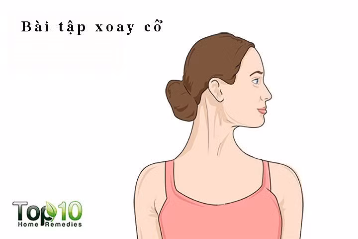 Bài tập xoay cổ: Cách tốt nhất để mất chất béo cằm hoặc chất béo khác trong cơ thể là tập thể dục. Để giảm mỡ cằm thì bài tập xoay vòng cổ là một trong những cách tốt nhất. Nó giúp củng cố và làm dịu cơ cổ. Cách tập: Ngồi thẳng và nhìn thẳng ra phía trước. Từ từ xoay đầu để nhìn sang trái. Sau đó từ từ xoay về bên phải.