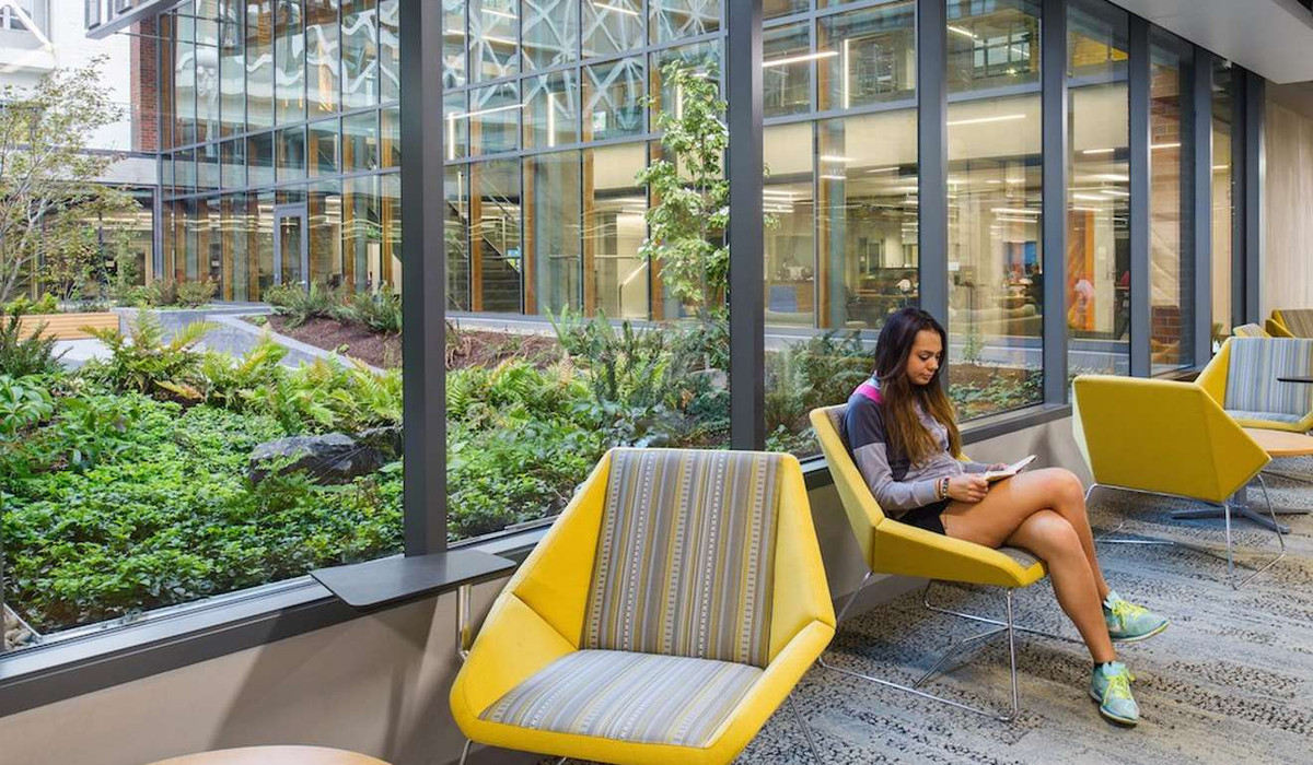 Ngoài thiết kế độc đáo bên ngoài, thư viện này còn có các tính năng và tiện nghi khá mềm mại và thư giãn bên trong. Sân trong của thư viện mang đến cảm giác giống như một khu rừng, làm dịu căng thẳng cho sinh viên và phản ánh môi trường tự nhiên của Oregon.