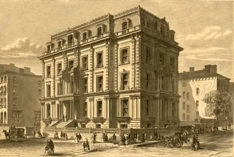 Nơi ở của tỷ phú Stewart nằm ở một góc Dinh thự đại lộ số 5 và đường 34 ở New York vào năm 1861.