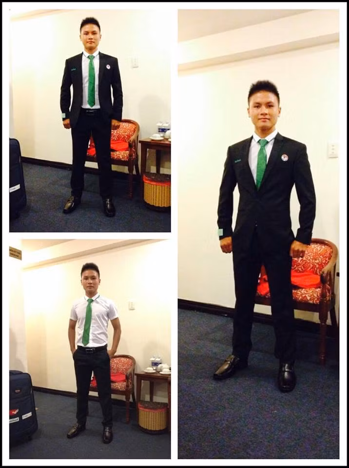 Sở hữu thân hình body vạm vỡ, Quang Hải cũng có lợi thế khi khoác trên mình bộ suit lịch lãm phong cách cổ điển.