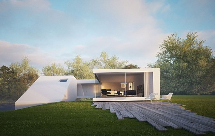 Kiến trúc bên trong nhà được thiết kế theo dạng mở, hệ thống cửa kính được tận dụng tối đa.