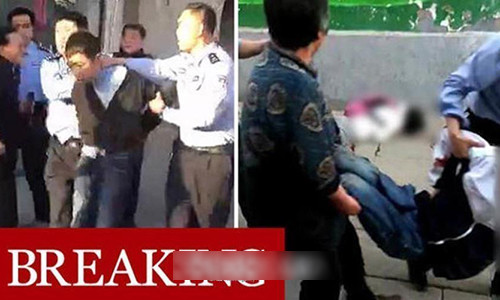 Bắt giữ nghi phạm vụ tấn công bằng dao ở Mễ Chi, thành phố Du Lâm ngày 28/4. Ảnh: Daily Mail/TTXVN