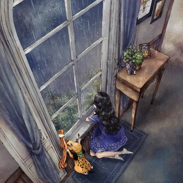 Những ngày mưa thì buồn thật đấy, nhưng ngắm mưa cùng chú chó nhỏ cũng là một điều hạnh phúc.