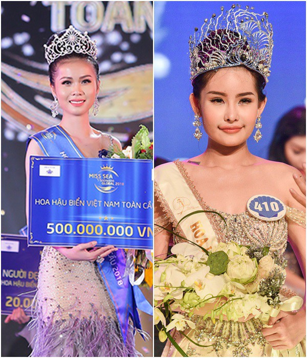 Kim Ngọc (trái) thất bại ở Hoa hậu Đại dương đã đăng quang Hoa hậu Biển Việt Nam toàn cầu.