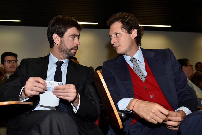 Andrea Agnelli (trái) và John Elkan. Ảnh: Tiscali Notizie.