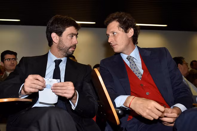 Andrea Agnelli (trái) và John Elkan. Ảnh: Tiscali Notizie.