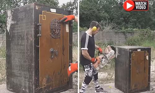 Tom tìm cách mở chiếc két sắt cũ bị khóa chặt.