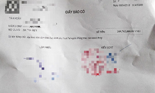 Giấy báo trả tiền cho anh Nhã còn thiếu hơn 10 triệu đồng.