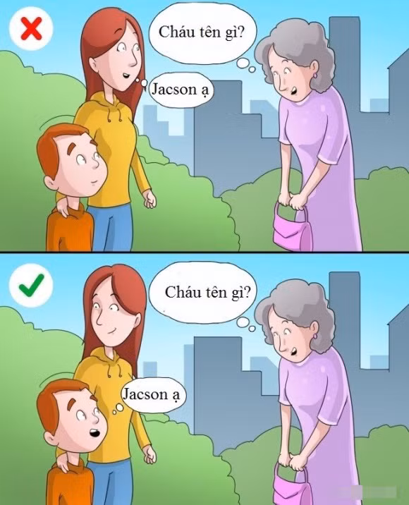 Trả lời thay con Hãy để con tự trả lời khi được người khác hỏi (nếu bé đã đủ nhận thức và có thể tự giao tiếp). Điều này giúp bé mạnh dạn, tự tin trong những lần nói chuyện sau đó.