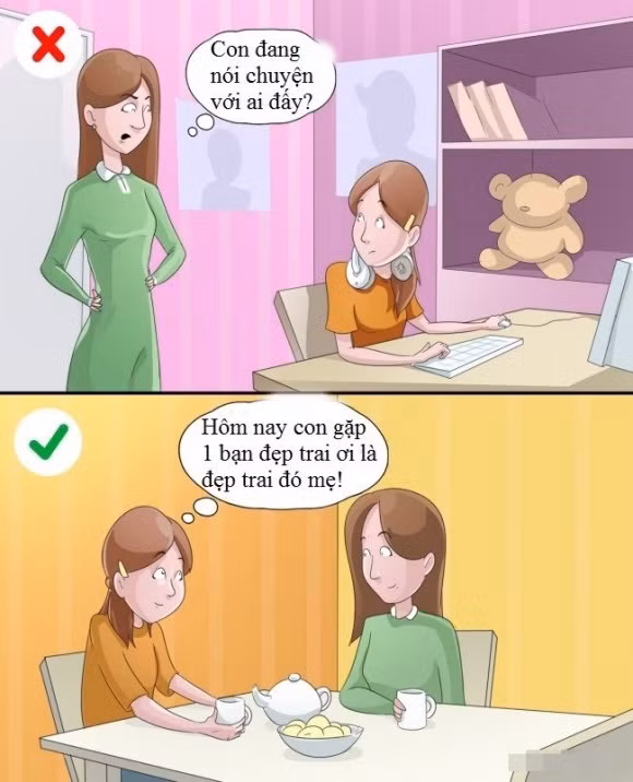 Xâm nhập quá sâu vào cuộc sống cá nhân Những câu hỏi như thẩm vấn của phụ huynh chỉ khiến con cảm thấy khó chịu. Thay vào đó, cha mẹ hãy dành thời gian tâm sự để con tự nói ra vấn đề của mình.