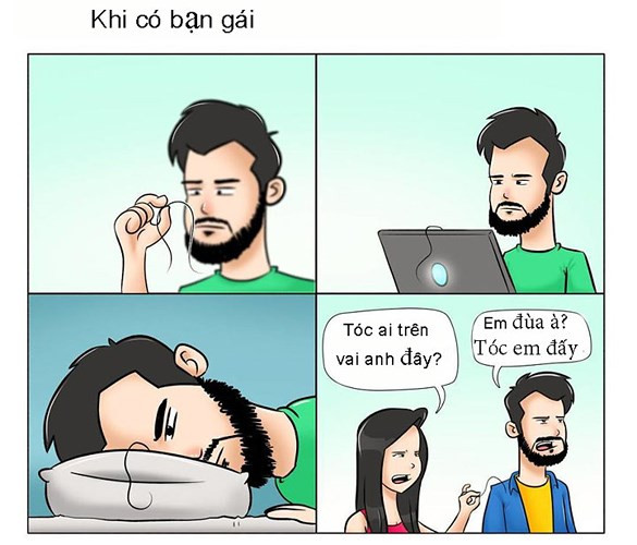 Trên gối, trên vai hay trên máy tính... bất cứ đâu bạn cũng có thể bắt gặp những sợi tóc rụng nếu bạn gái đến chơi nhà