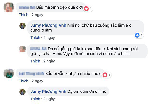 Khi được khen xinh đẹp, cô nàng tỏ thái độ lo lắng sẽ xuống sắc trong quá trình mang thai.