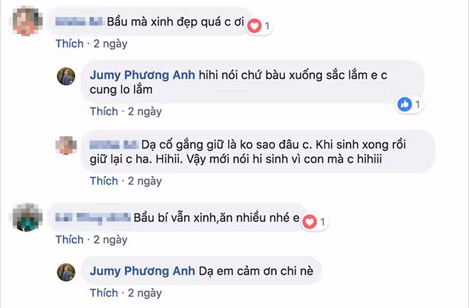 Khi được khen xinh đẹp, cô nàng tỏ thái độ lo lắng sẽ xuống sắc trong quá trình mang thai.