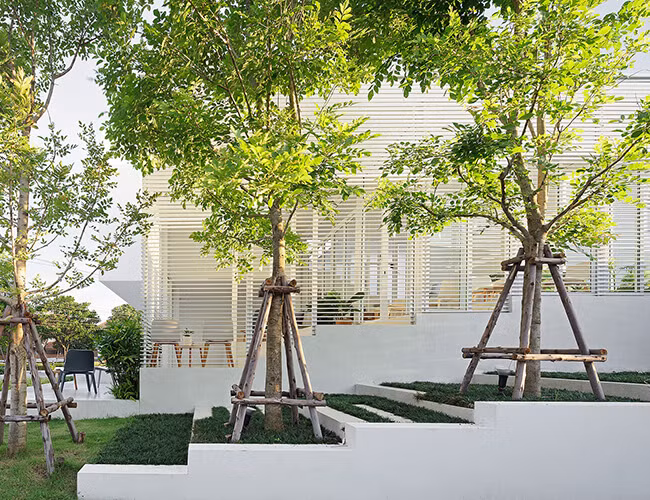 Cây cối phủ xanh cho phần ngoại thất của căn nhà.