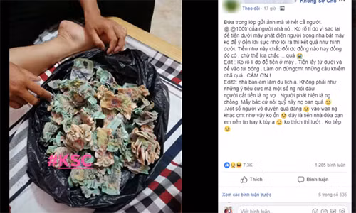 Hình ảnh số tiền biến dạng khiến nhiều người không khỏi xót xa - (Ảnh chụp màn hình).