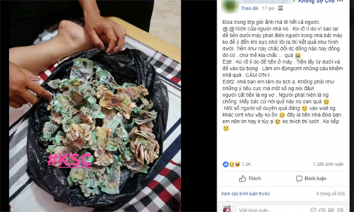Hình ảnh số tiền biến dạng khiến nhiều người không khỏi xót xa - (Ảnh chụp màn hình).