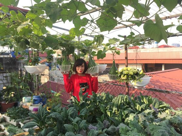 Nhà chị Nhung đúng chuẩn căn nhà “mặt phố” với tổng diện tích khiêm tốn chỉ 45m2. Khu sân thượng vì thế cũng không khá khẩm là bao. Tất cả đều được chị sử dụng làm vườn, trồng rau, nuôi gà, tạo ra nguồn thực phẩm sạch cho gia đình và còn là nơi để chị thư giãn sau mỗi ngày làm việc mệt mỏi.