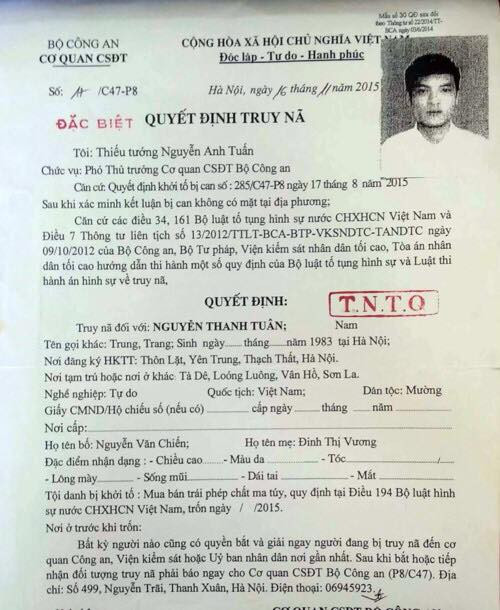 Quyết định truy nã Tuân.