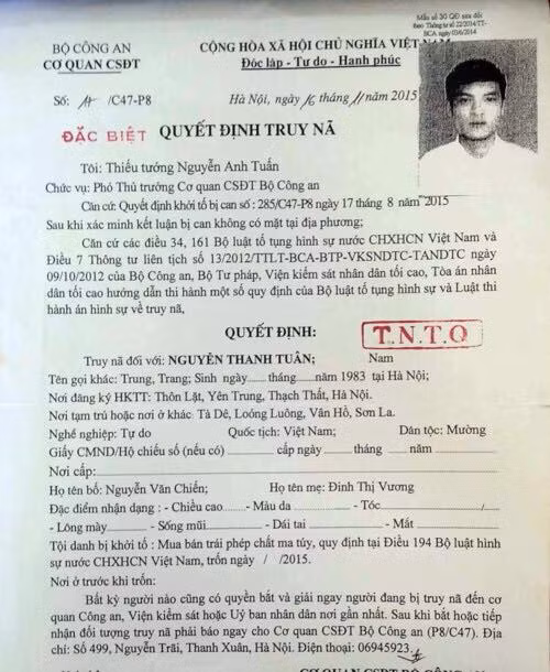 Quyết định truy nã Tuân.